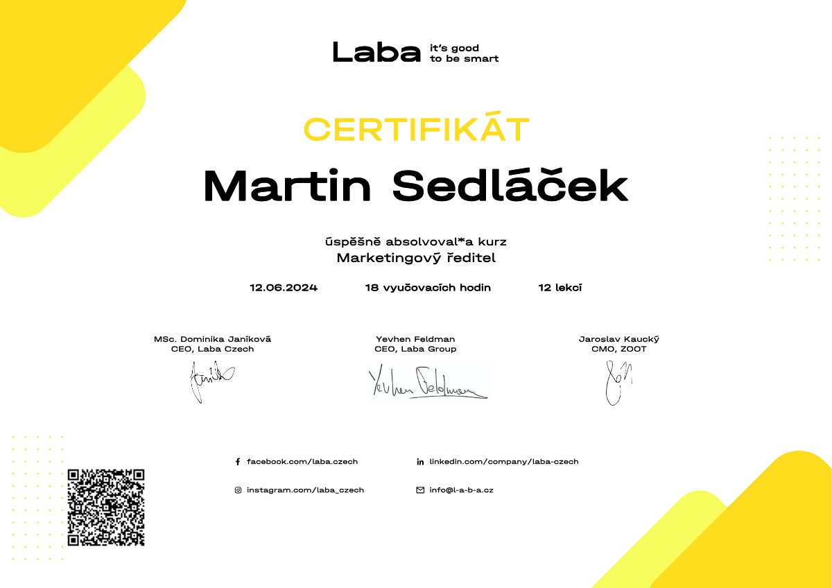 Certifikát Laba — Marketingový ředitel