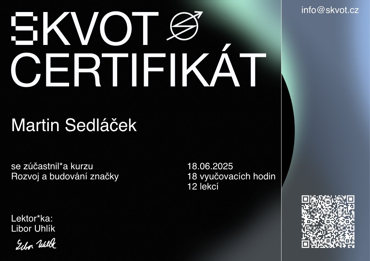 Certifikát SKVOT — Rozvoj a budování značky